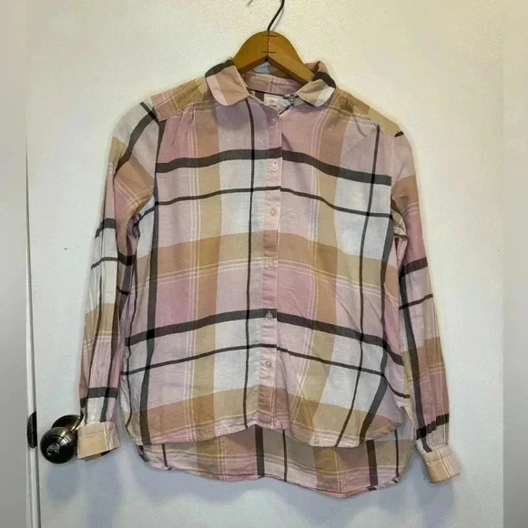 Loft button down women’s blouse pink plaid The Softened Shirt size XS - Picture 1 of 9